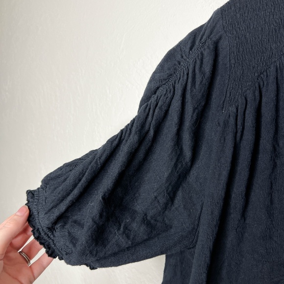 Free People | Black Blouse Fever Dream Split Neck Top Ruffle Medium - Picture 6 of 12